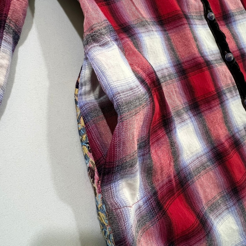 Soft Surroundings Flannel Tapestry Floral Back Tunic Shirt XL Boho Mixed Media - Picture 13 of 13